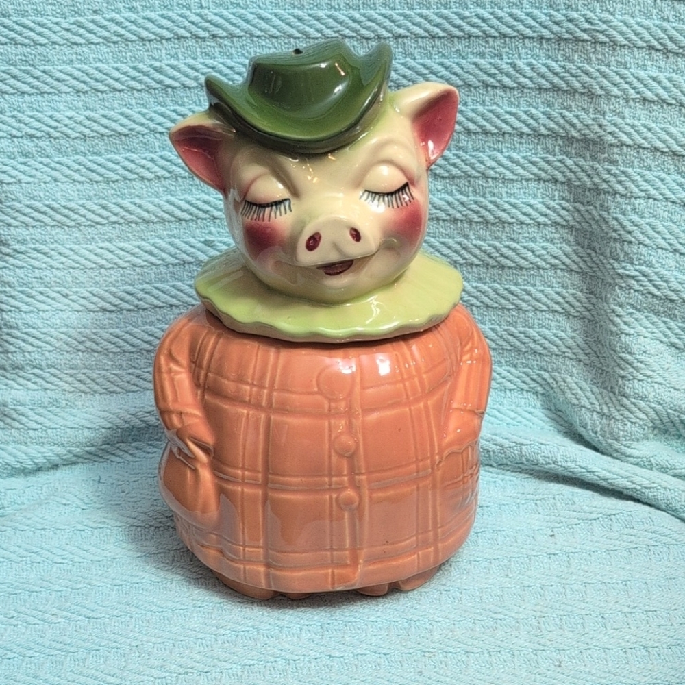 Vintage Shawnee USA "WINNIE" Pig Cookie Jar with Green Hat